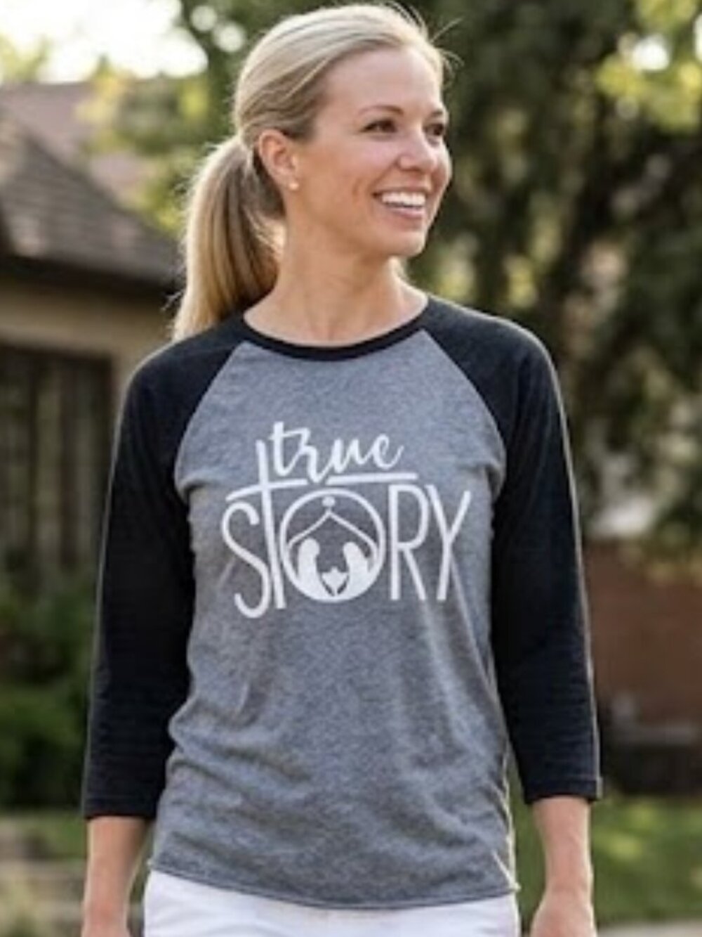 Christian baseball T-shirt cotton black gray size XL By Next Level 3/4 sleeve
